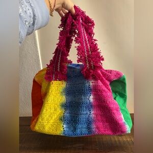 NWT Tie Dye Colorful Beaded Detail Travel Duffle Bag